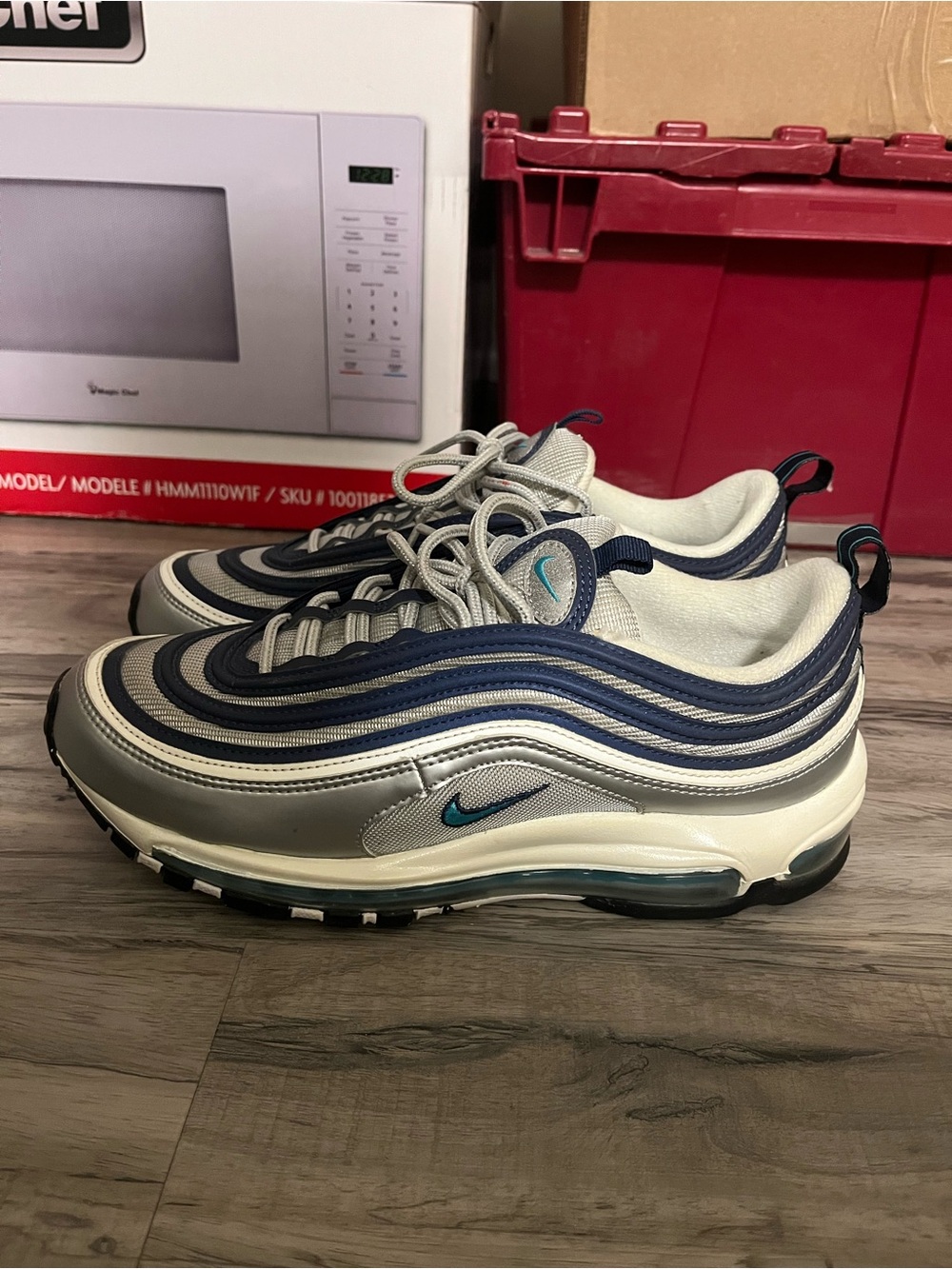 Nike Air Max 97 Sneakers - White, Navy & Teal Accent